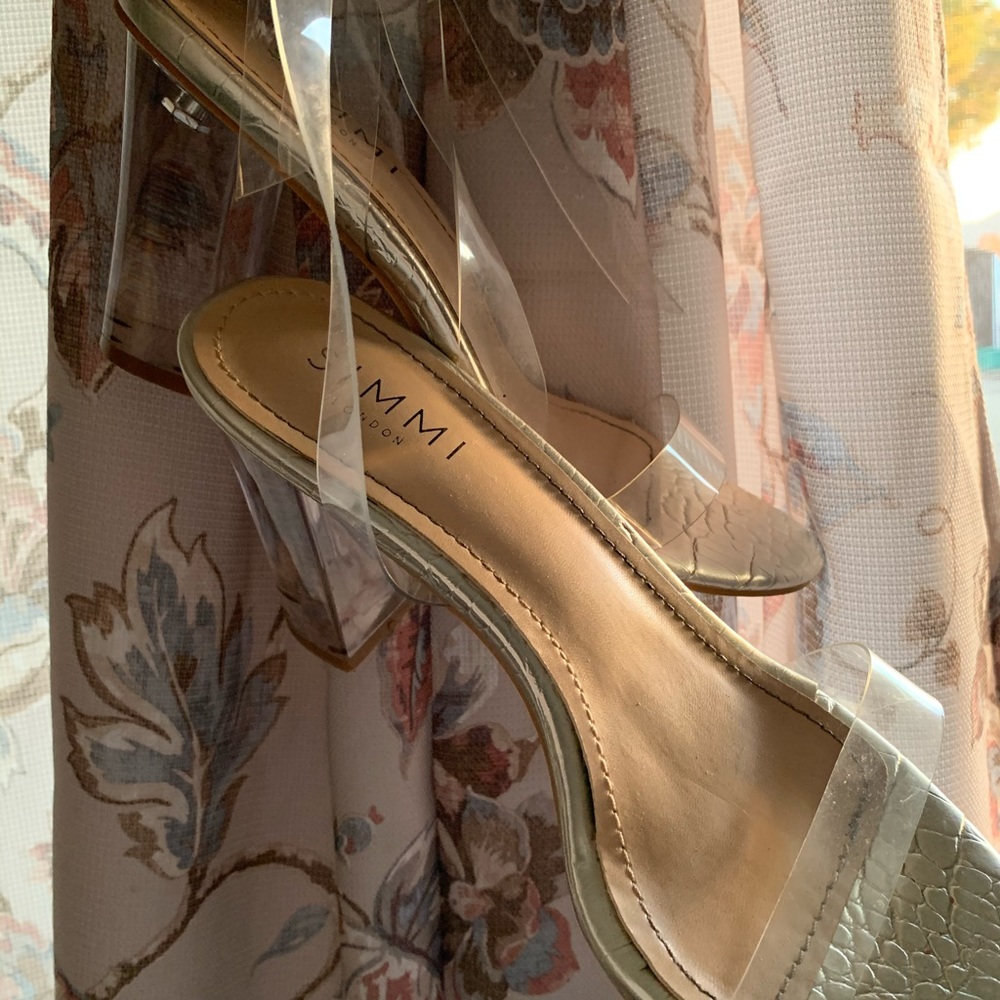 Platinum Croc Clear Mid Block Heels